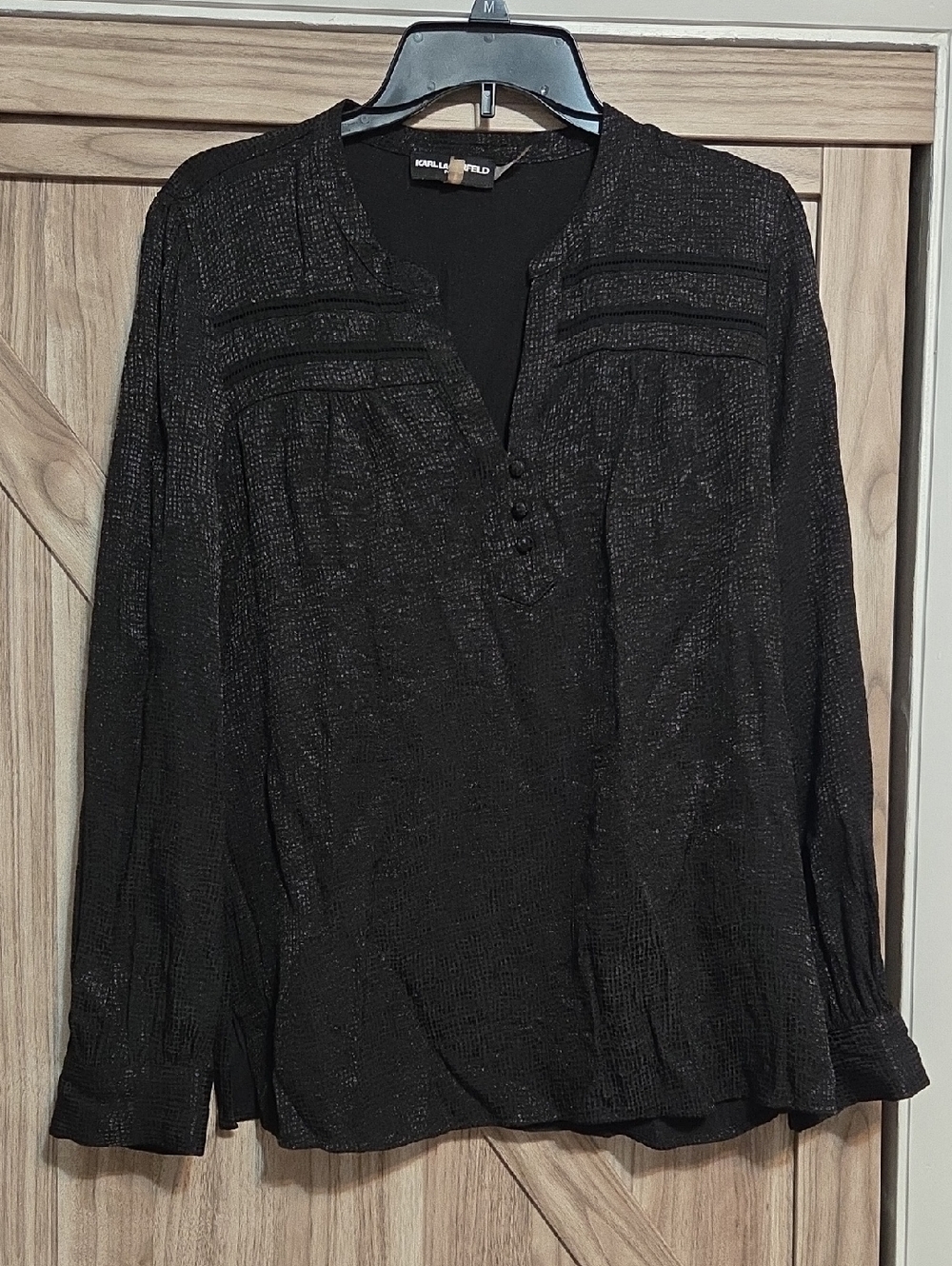Karl Lagerfeld Black Textured Long-Sleeve Women's Blouse Size M